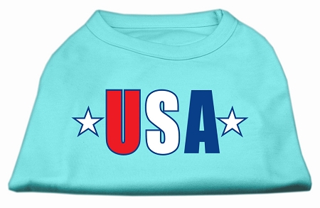 USA Star Screen Print Shirt Aqua XL